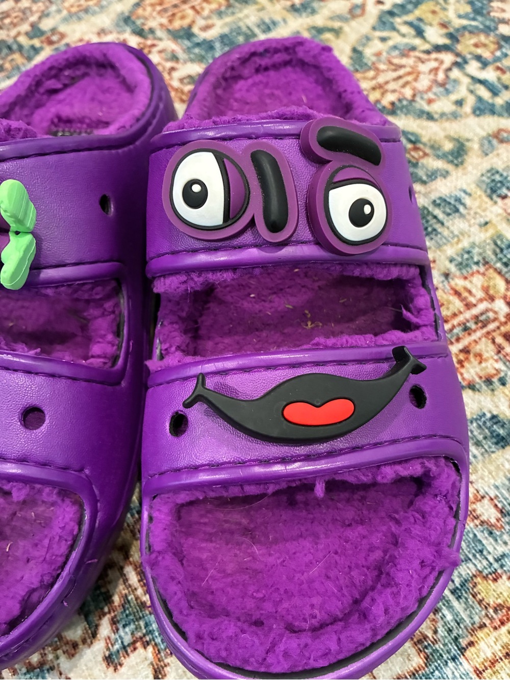 CROCS Plush Purple Slide Sandals with charms - Picture 7 of 8